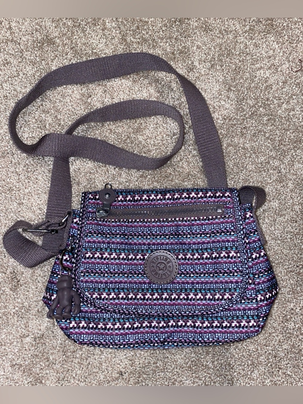 Kipling Crossbody Bag Multicolor Stripy Dots Live Light Zippered Pockets